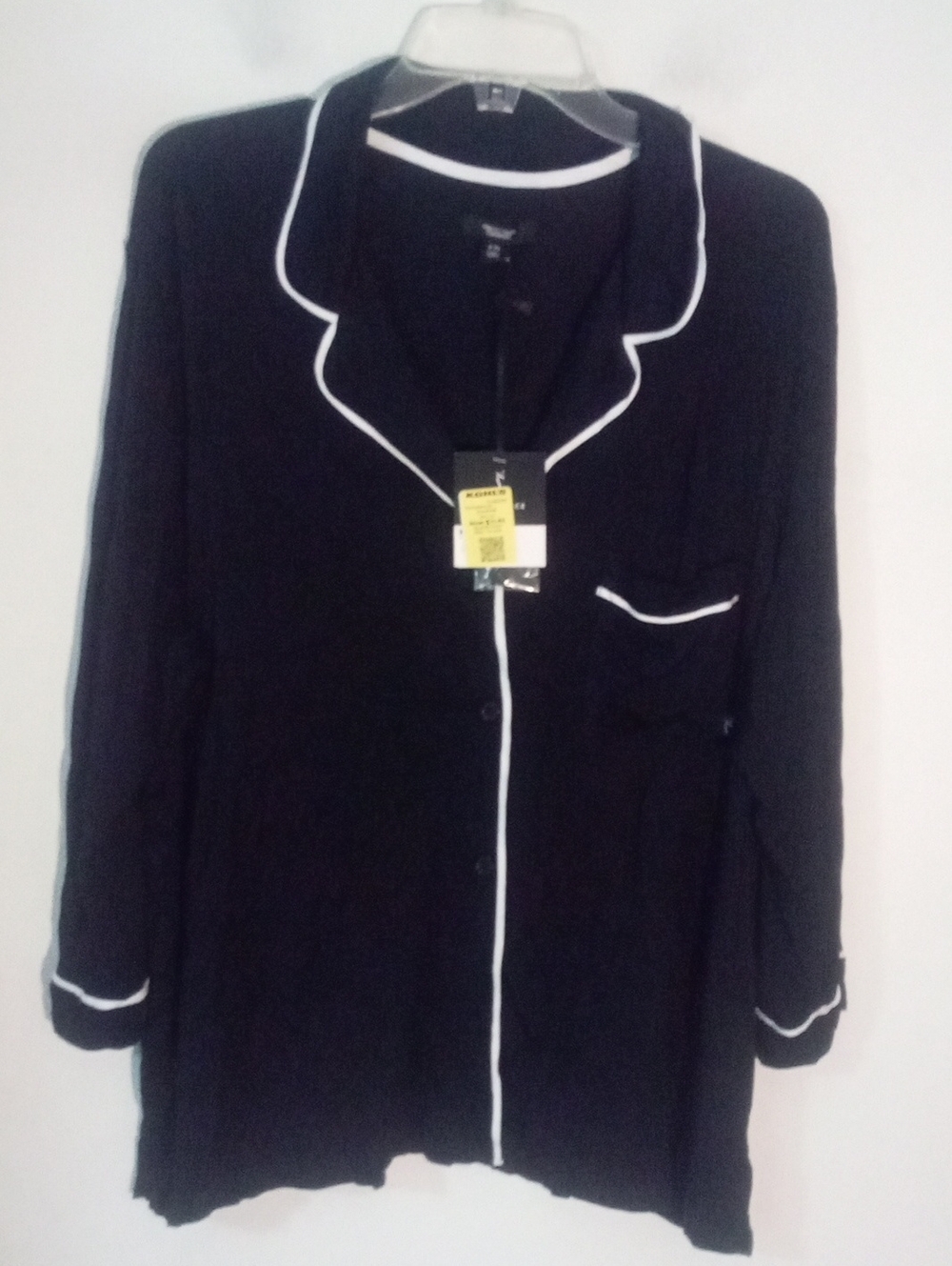 * Simply Vera By Vera Wang Black Contrast Piped Pajama Top XXL NWT $55
